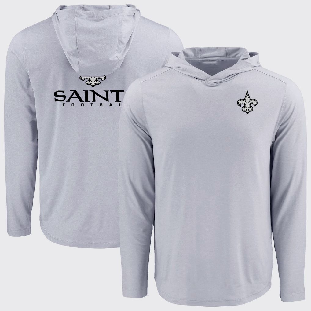 Men 2026 NFL New Orleans Saints Hooded long sleeved T-shirt grey 05->nfl t-shirts->Sports Accessory